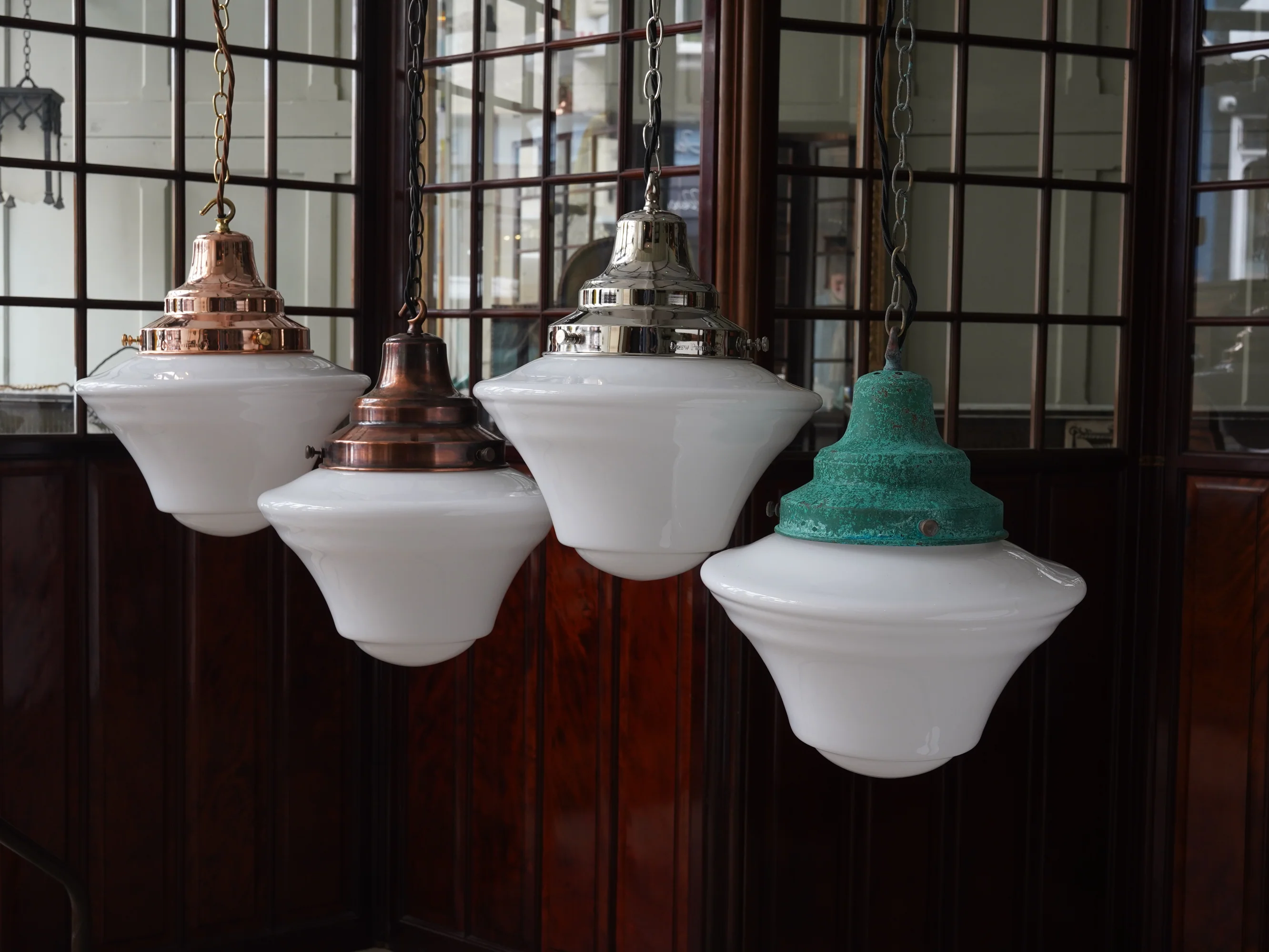 The Draughtsman Opaline Glass Pendant Light in Verdigris - Image 11