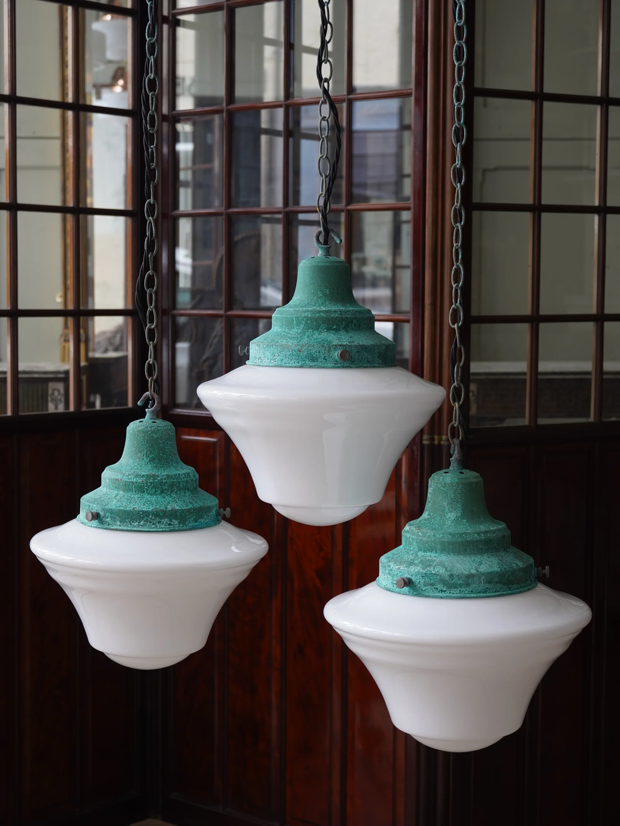 The Draughtsman Opaline Glass Pendant Light in Verdigris - Image 5