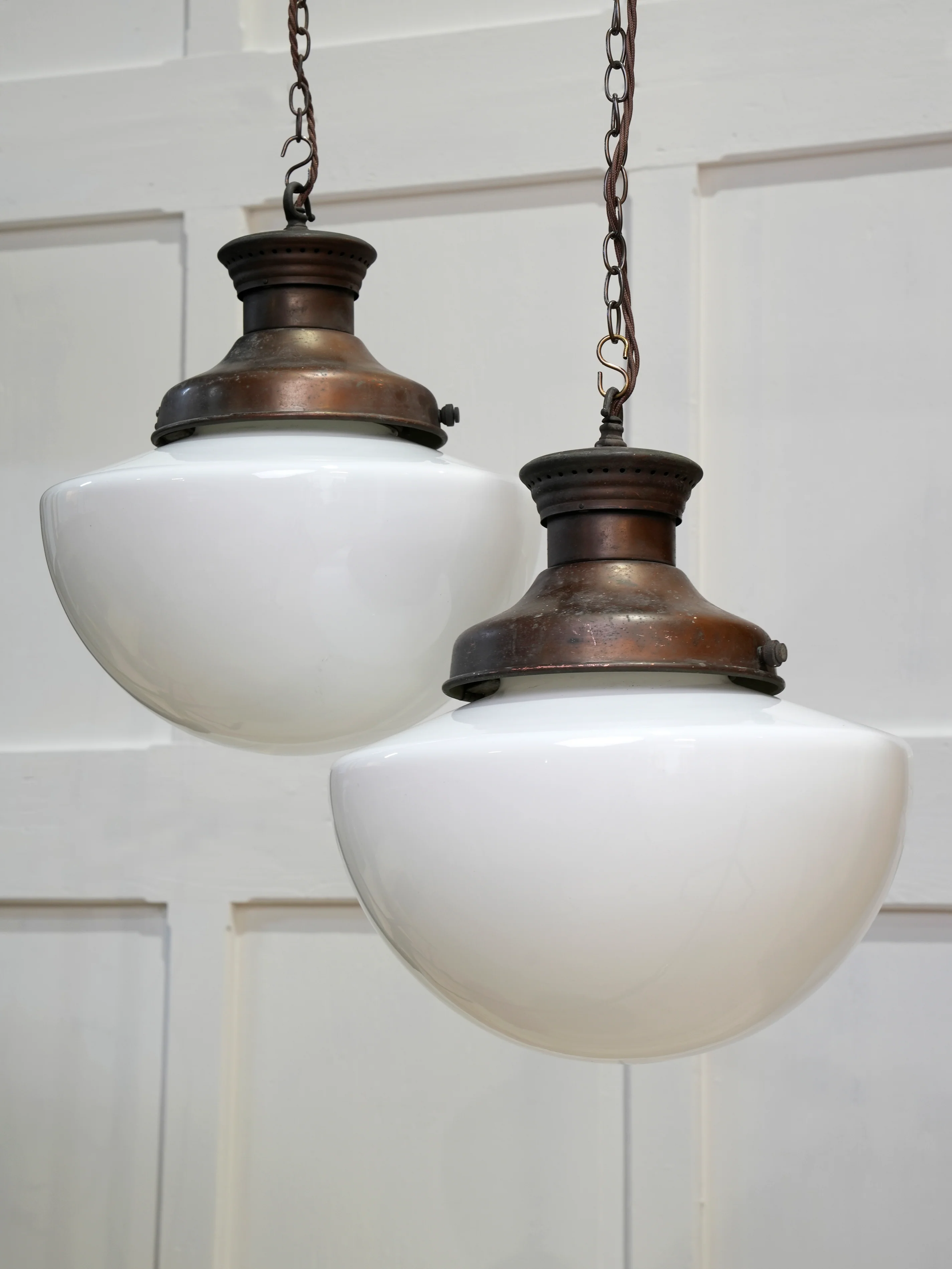 A Pair of Half Round Opaline Pendant Lights - Image 10