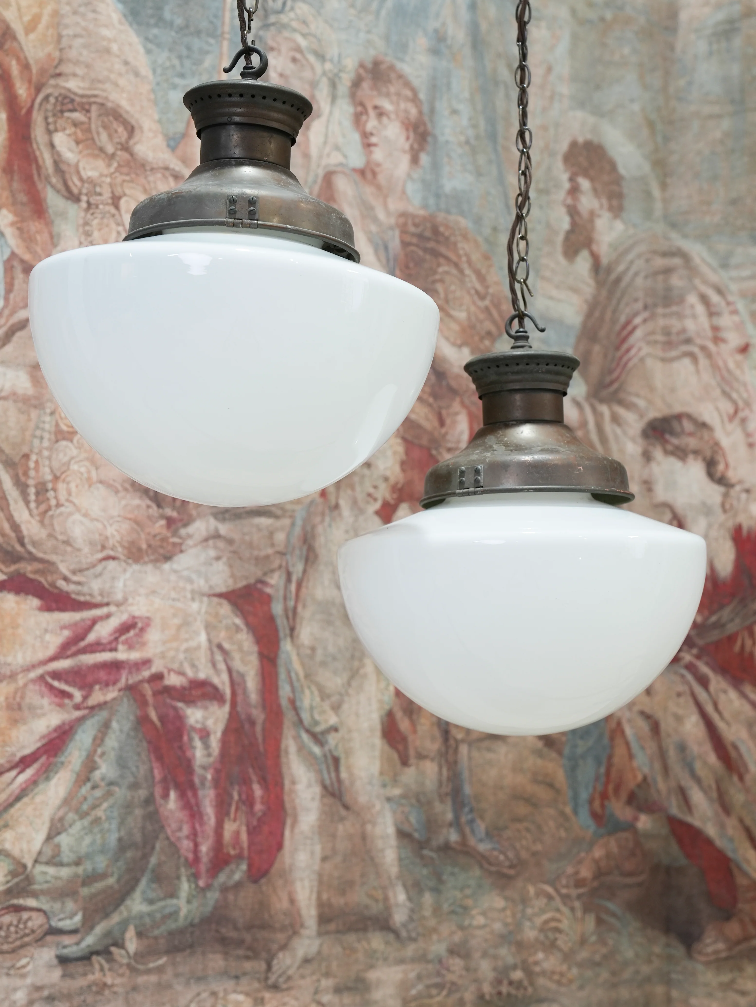 A Pair of Half Round Opaline Pendant Lights - Image 3