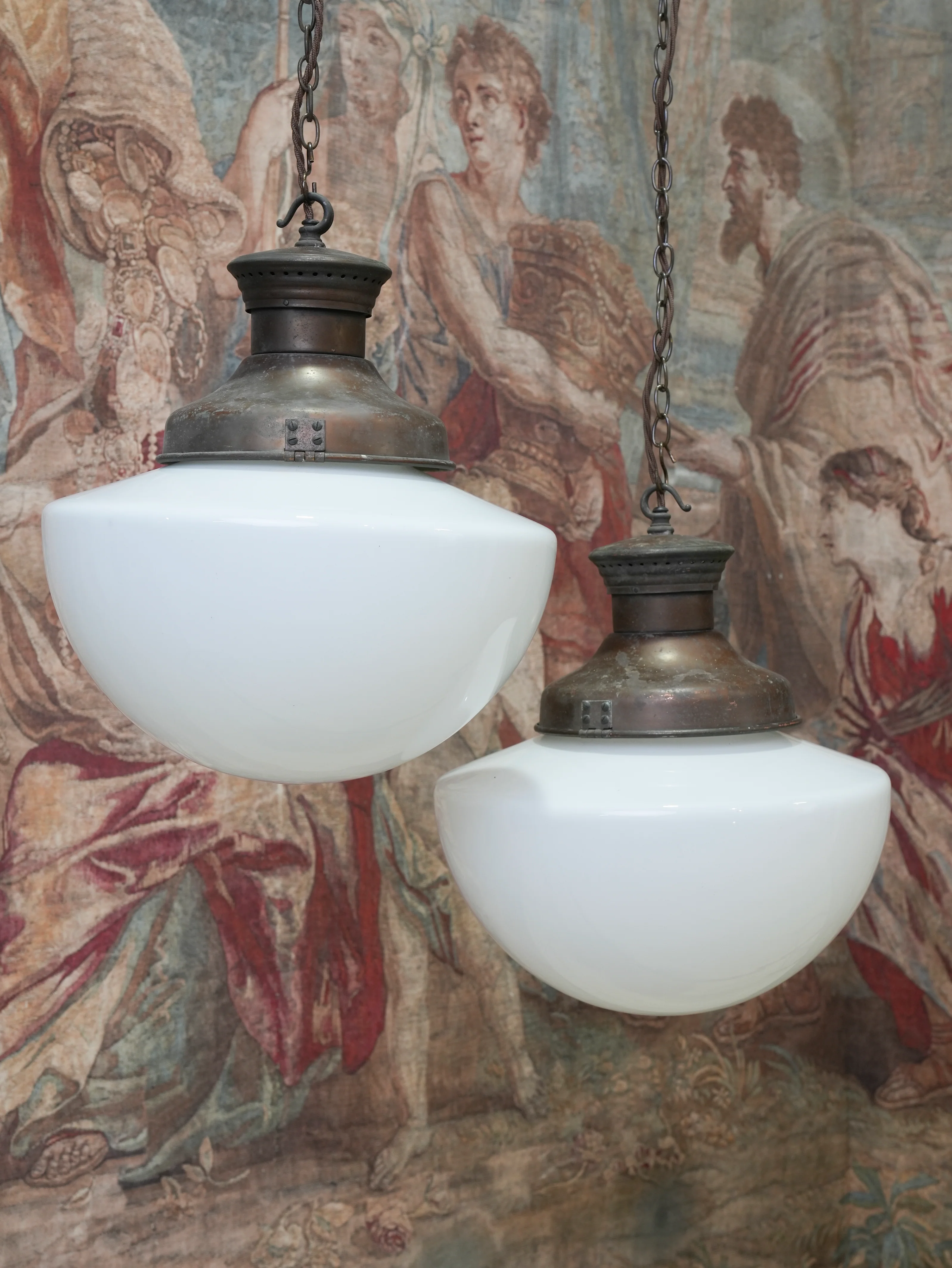 A Pair of Half Round Opaline Pendant Lights - Image 5