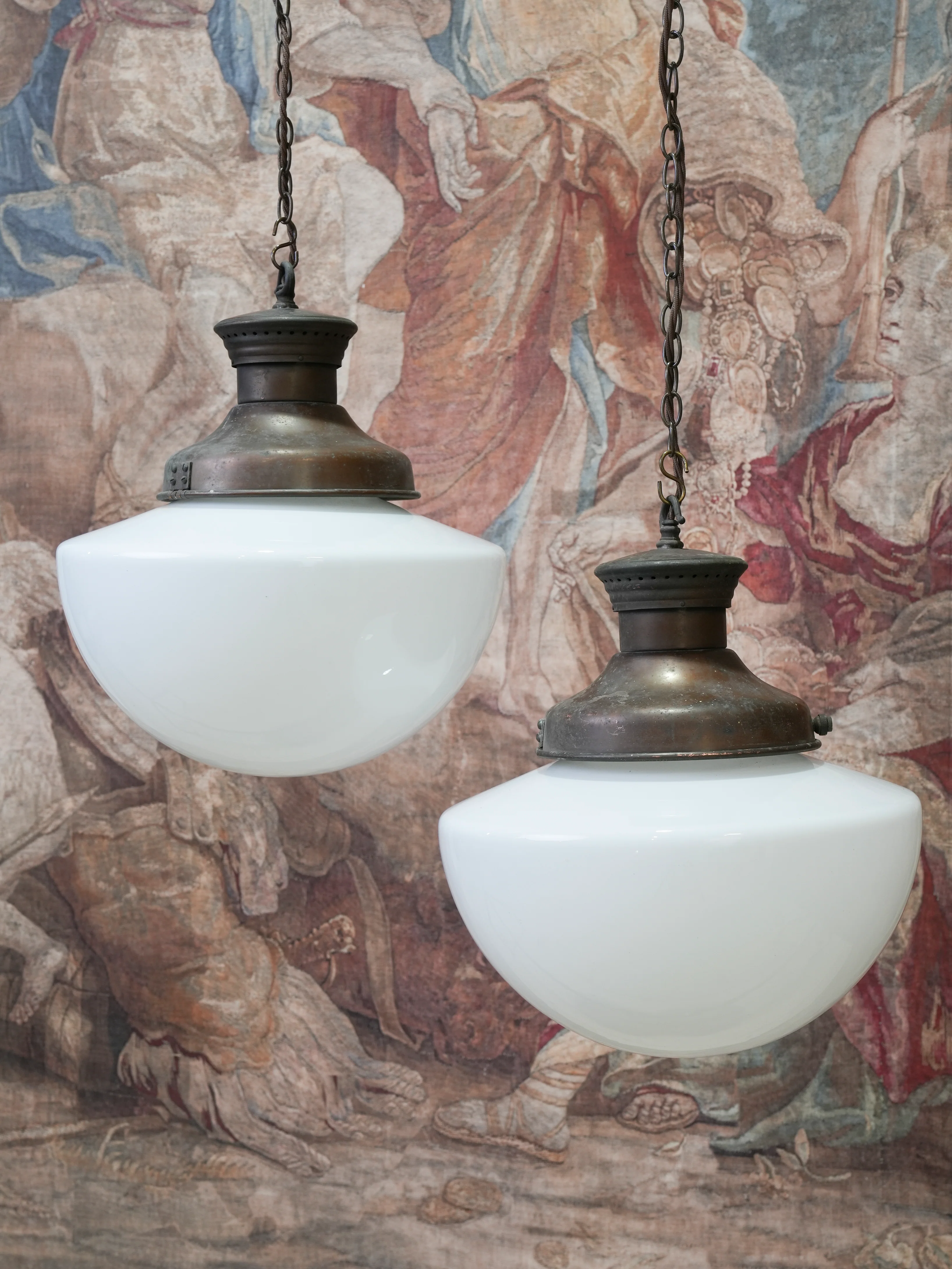 A Pair of Half Round Opaline Pendant Lights - Image 6