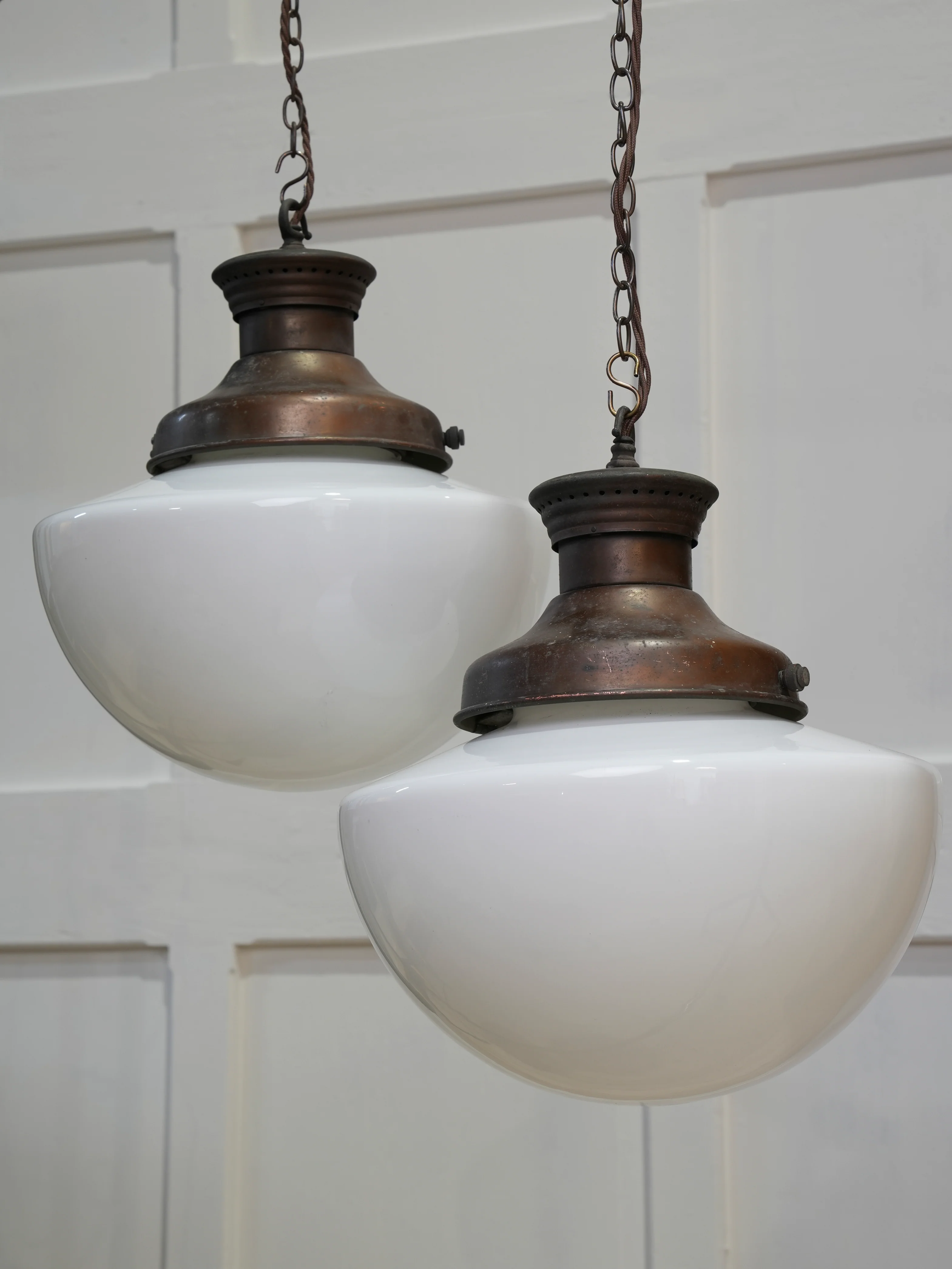 A Pair of Half Round Opaline Pendant Lights - Image 9