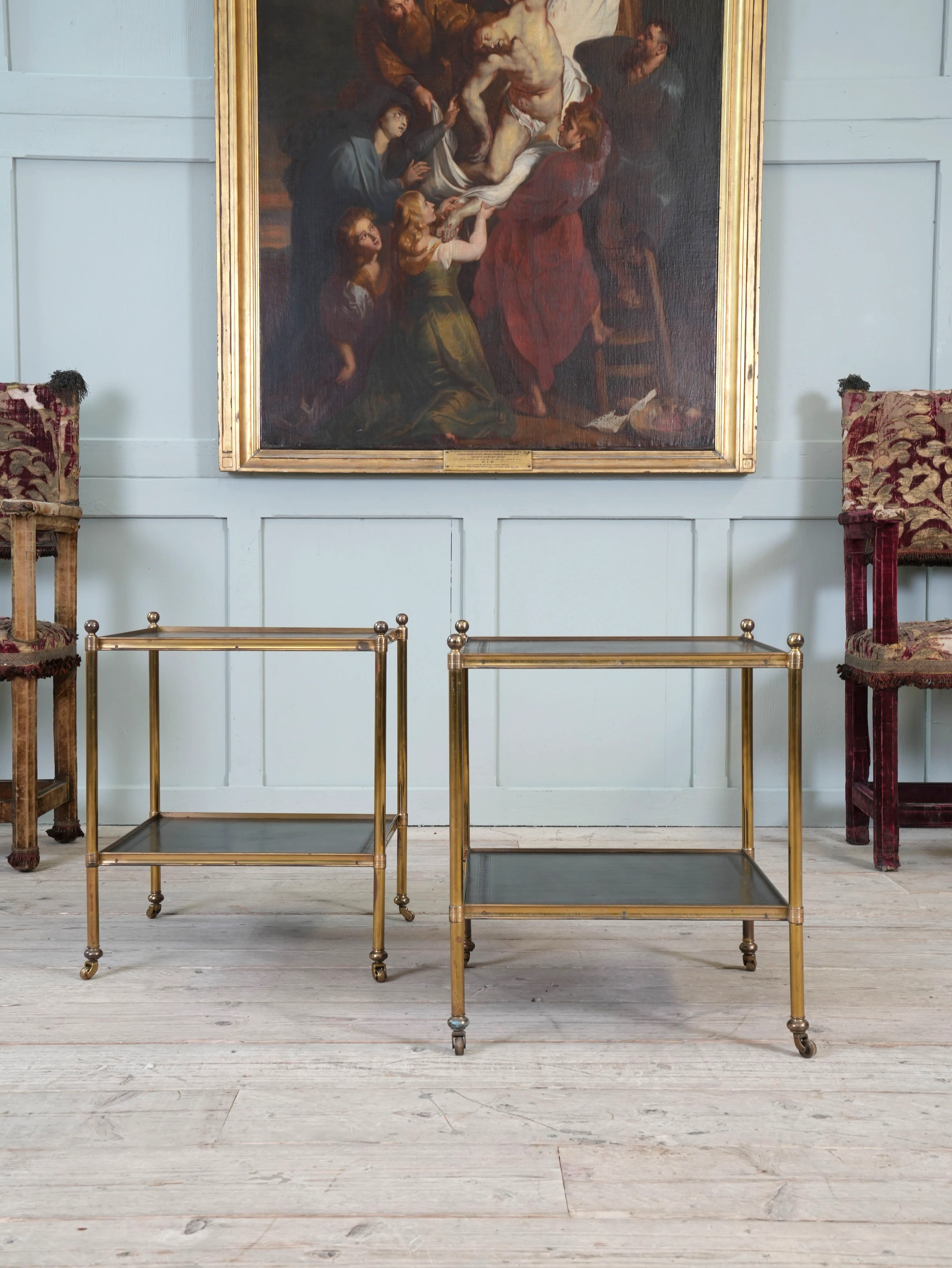 A Pair of Brass and Leather Side Tables - Image 2