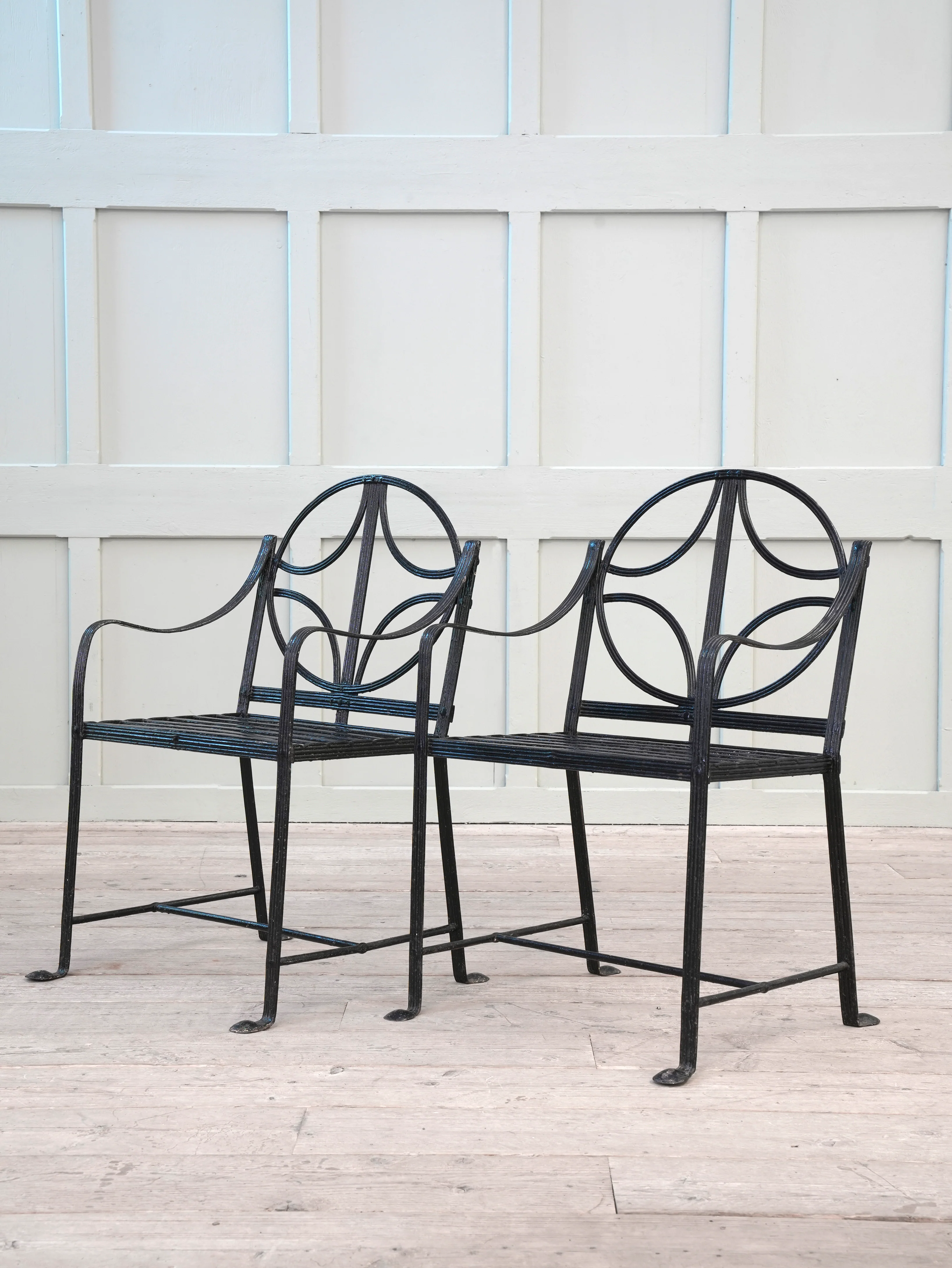 A Pair of Regency Wrought Iron Garden Chairs - Image 3