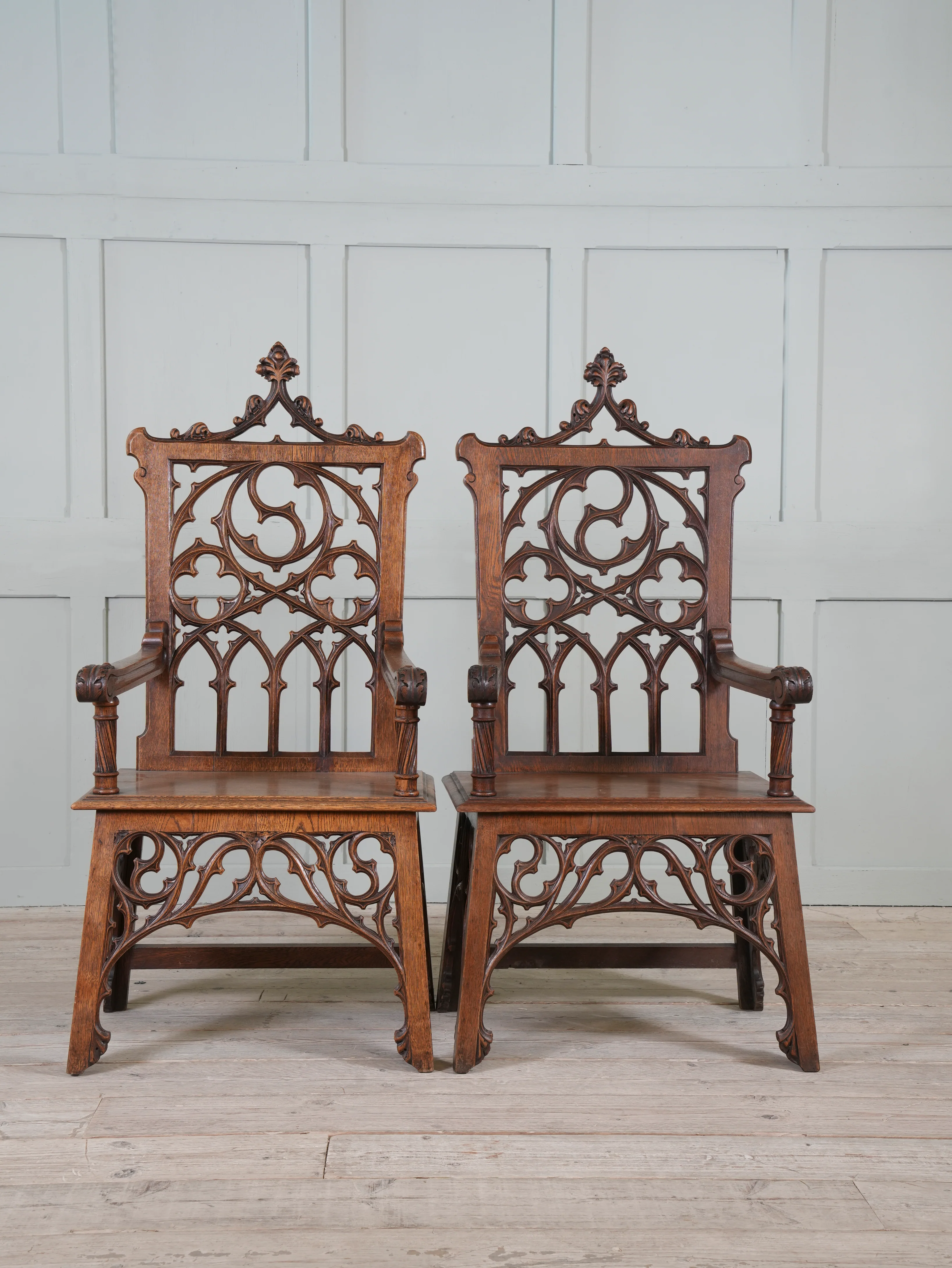A Pair of 19th Century Oak Gothic Revival Armchairs - Image 2