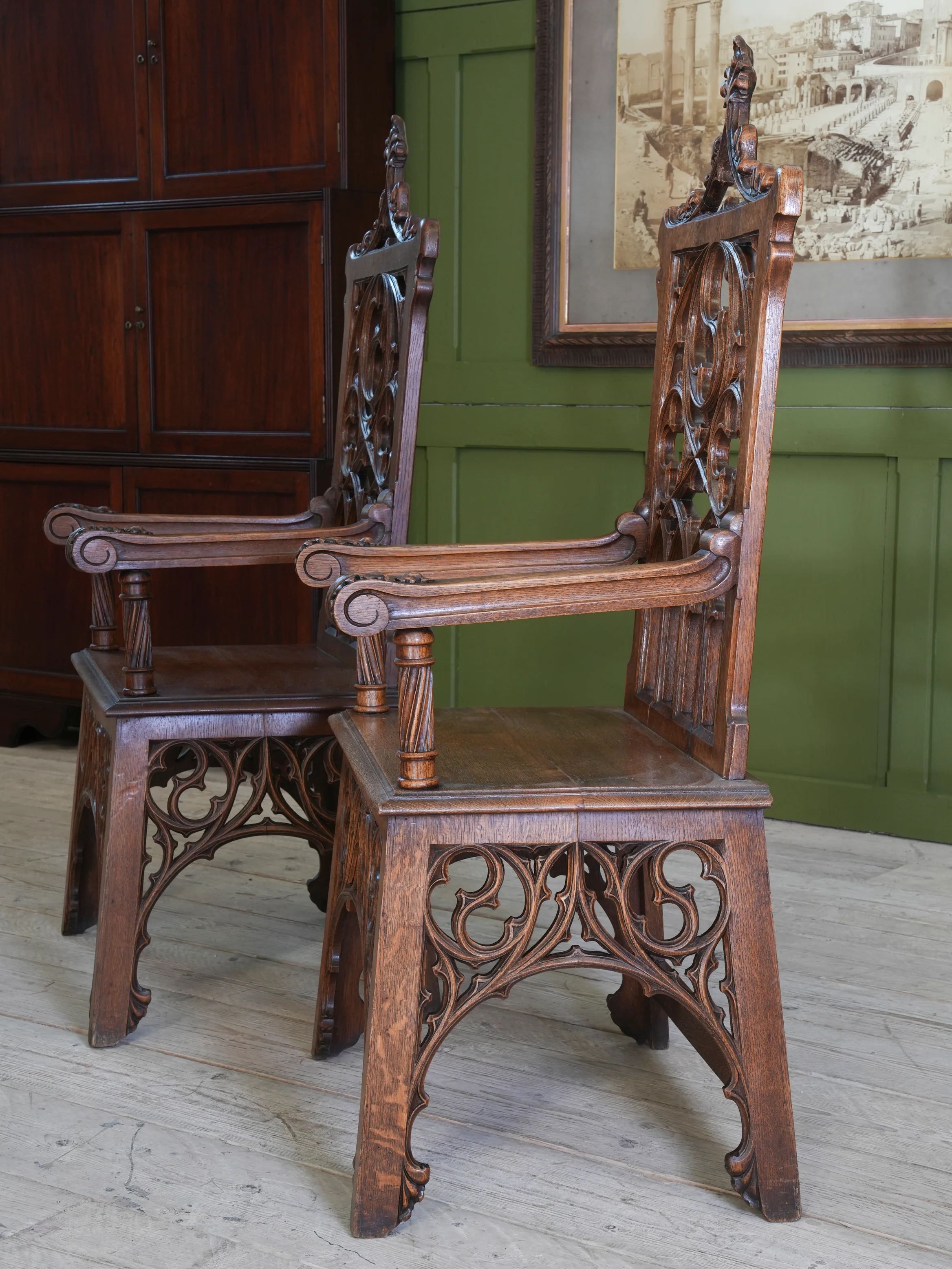 A Pair of 19th Century Oak Gothic Revival Armchairs - Image 3