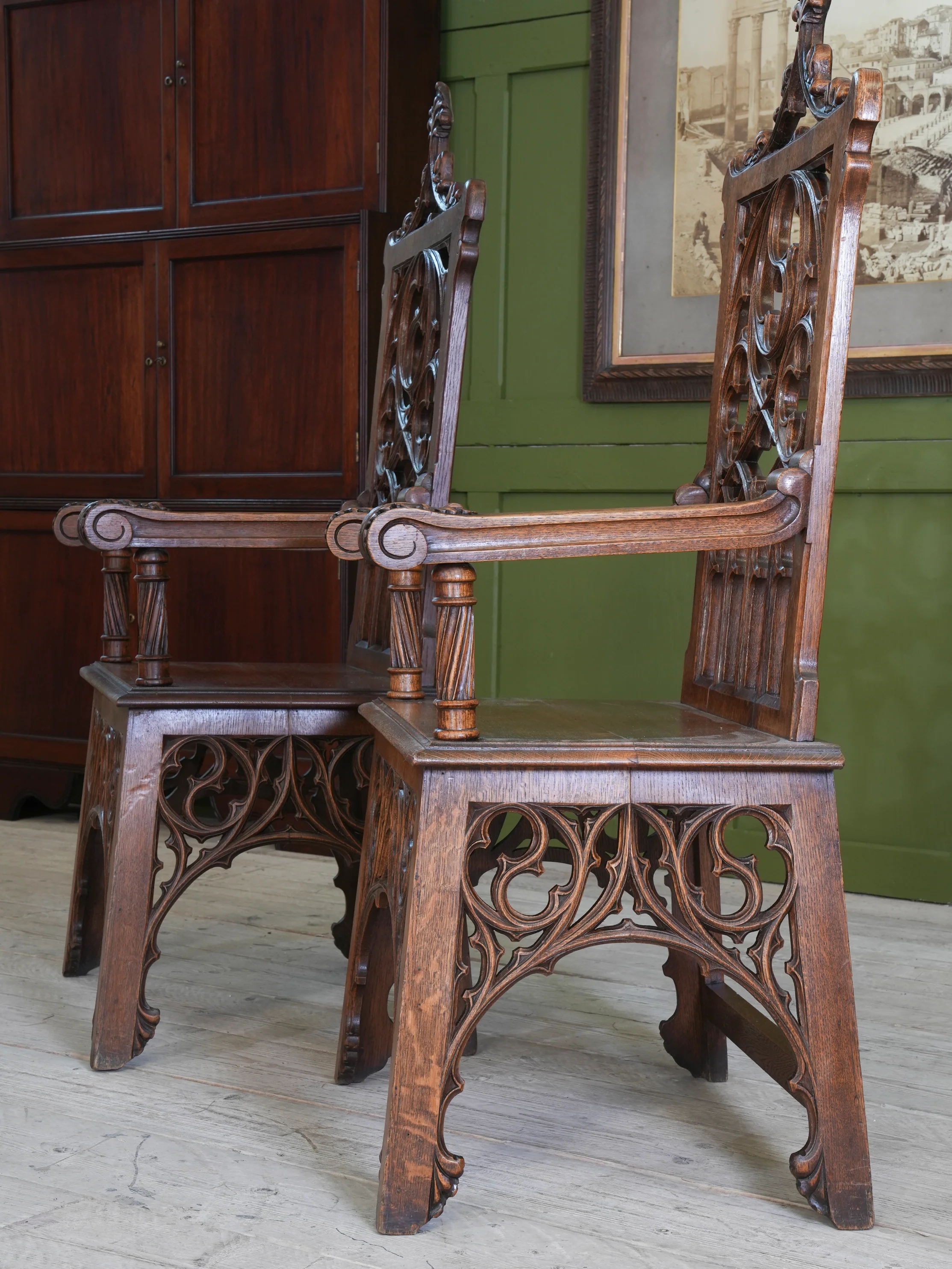 A Pair of 19th Century Oak Gothic Revival Armchairs - Image 4