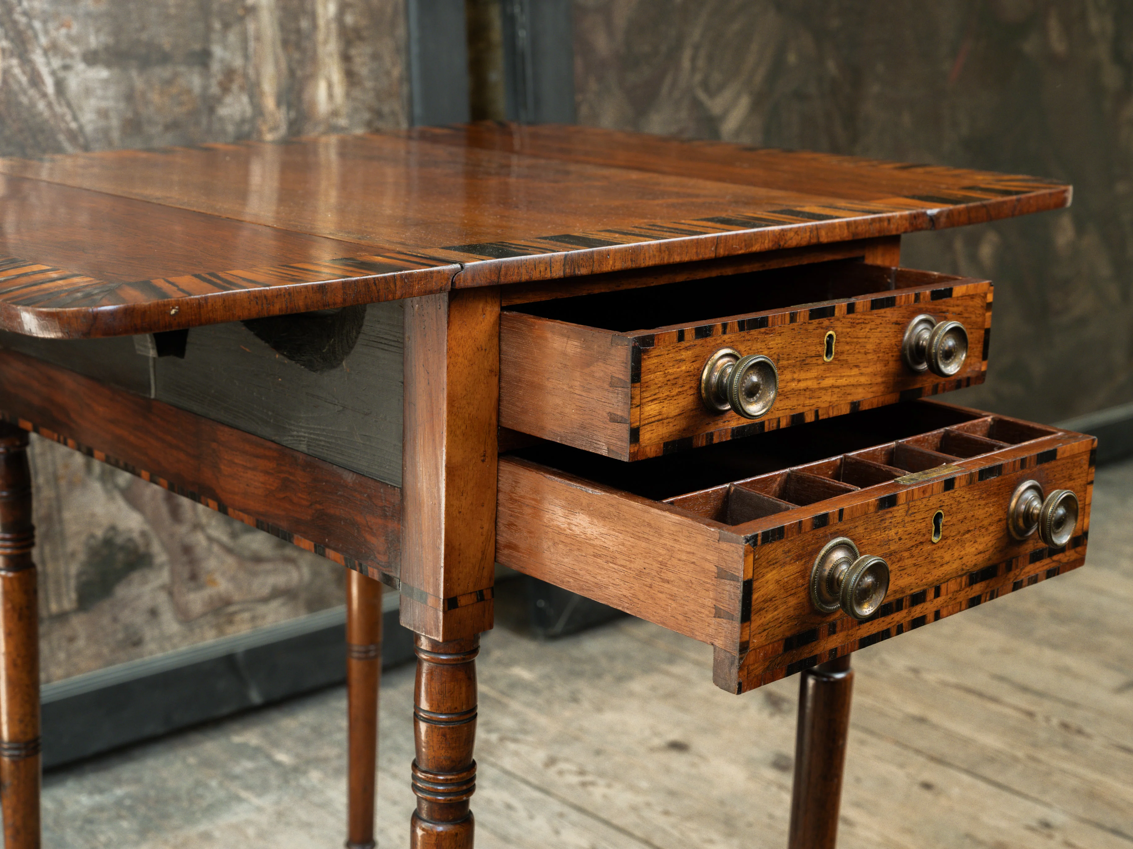 George III Zebra Wood & Mahogany Pembroke Table - Image 8