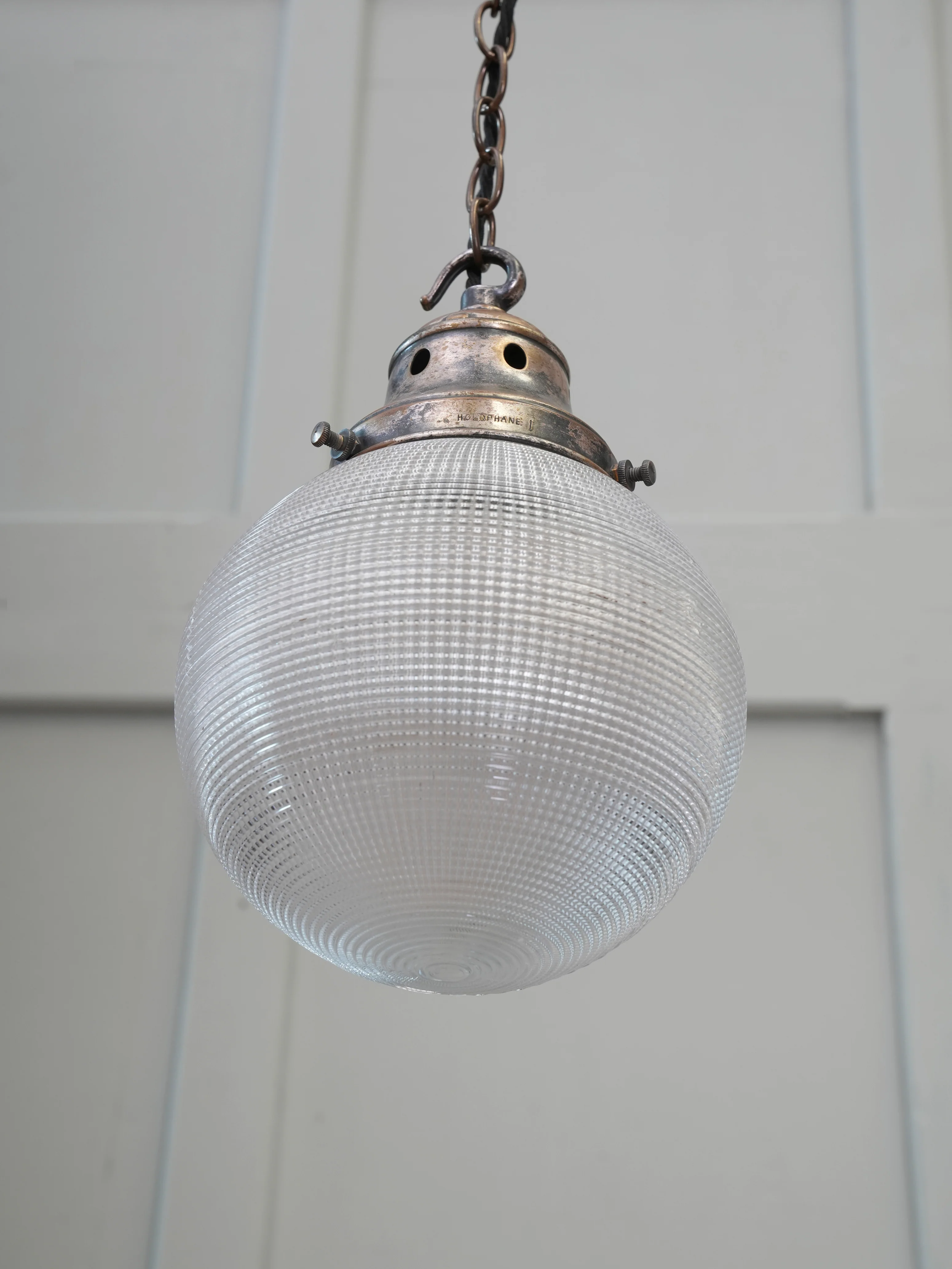 A Single Holophane Globe Pendant Light - Image 2