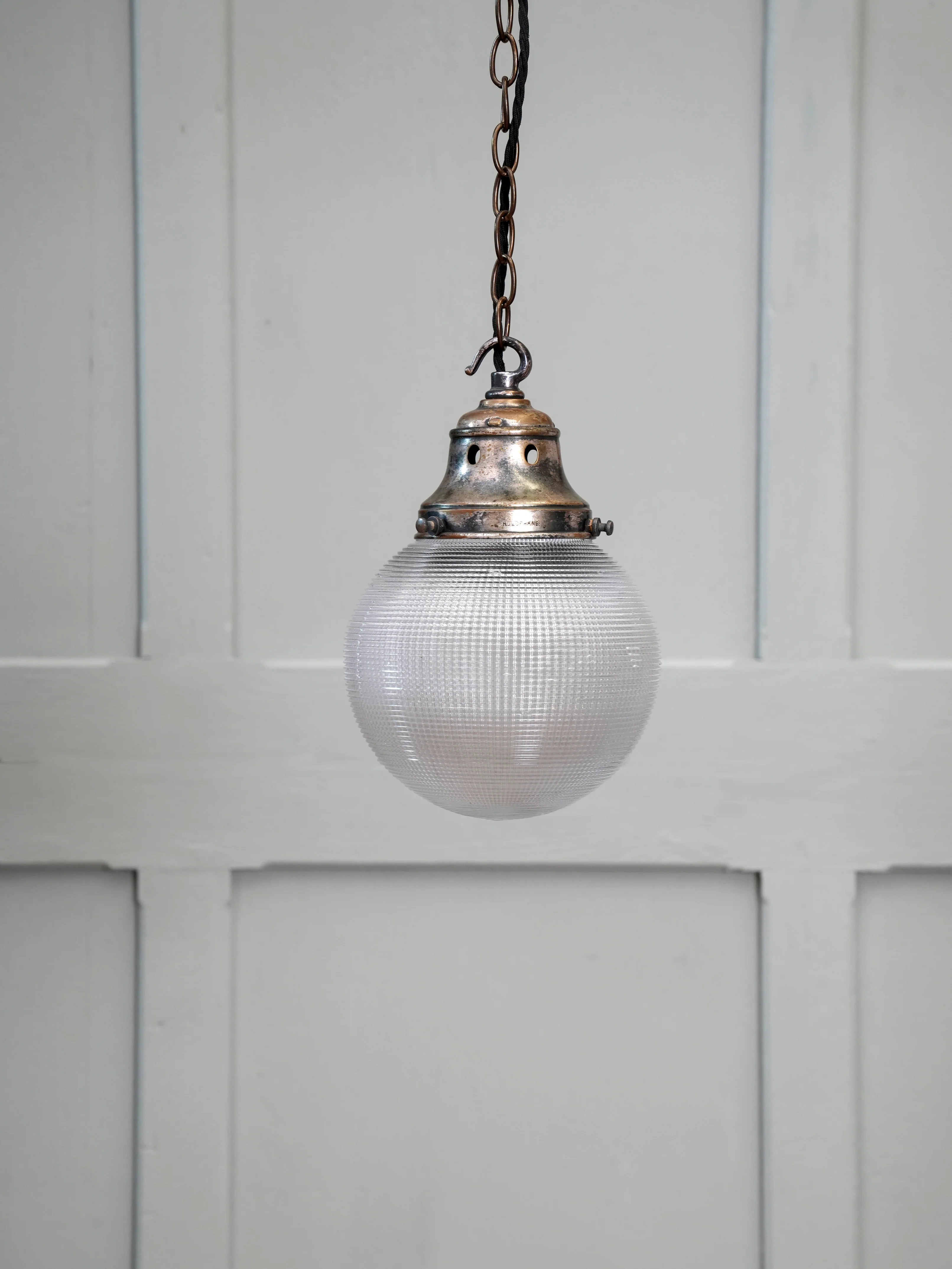 A Single Holophane Globe Pendant Light - Image 3