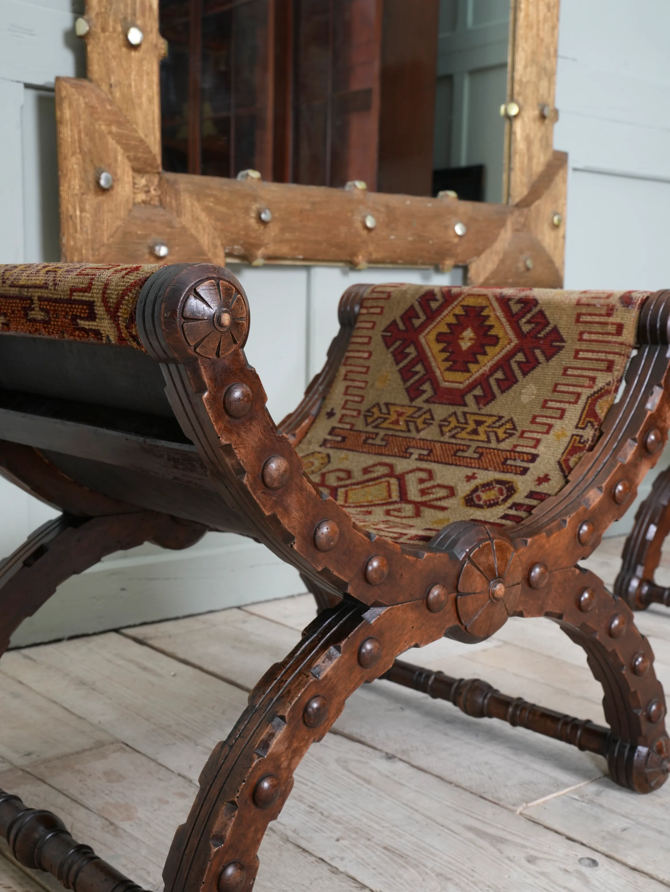 A Pair of Reformed Gothic X Frame Mahogany Stools - Image 11