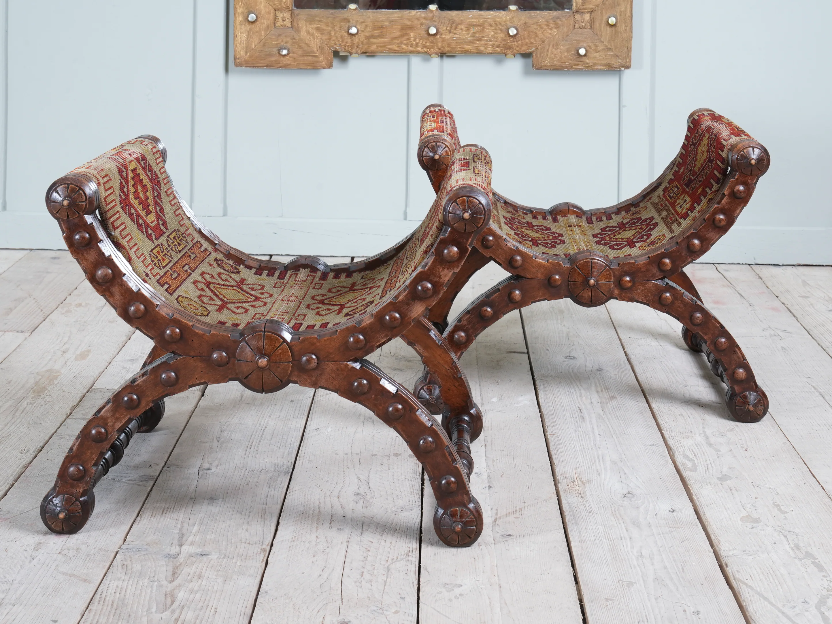 A Pair of Reformed Gothic X Frame Mahogany Stools - Image 14