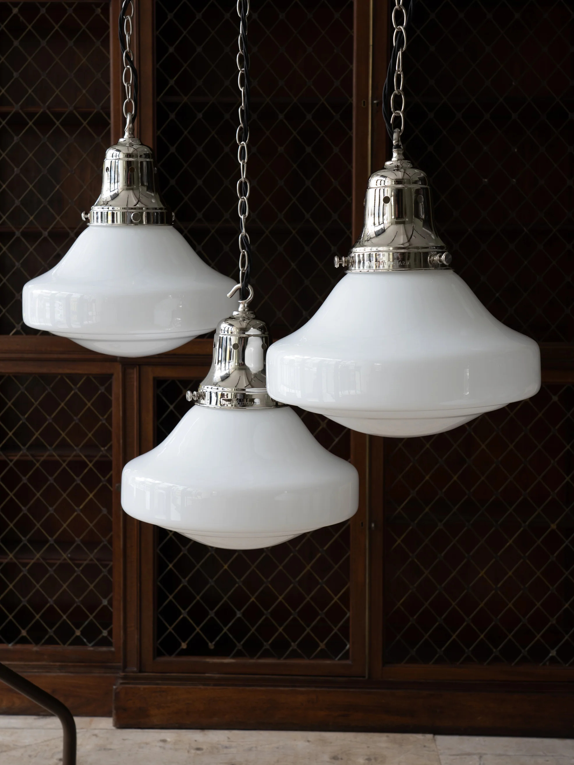 The Ellis Opaline Glass Pendant Light in Nickel - Image 2