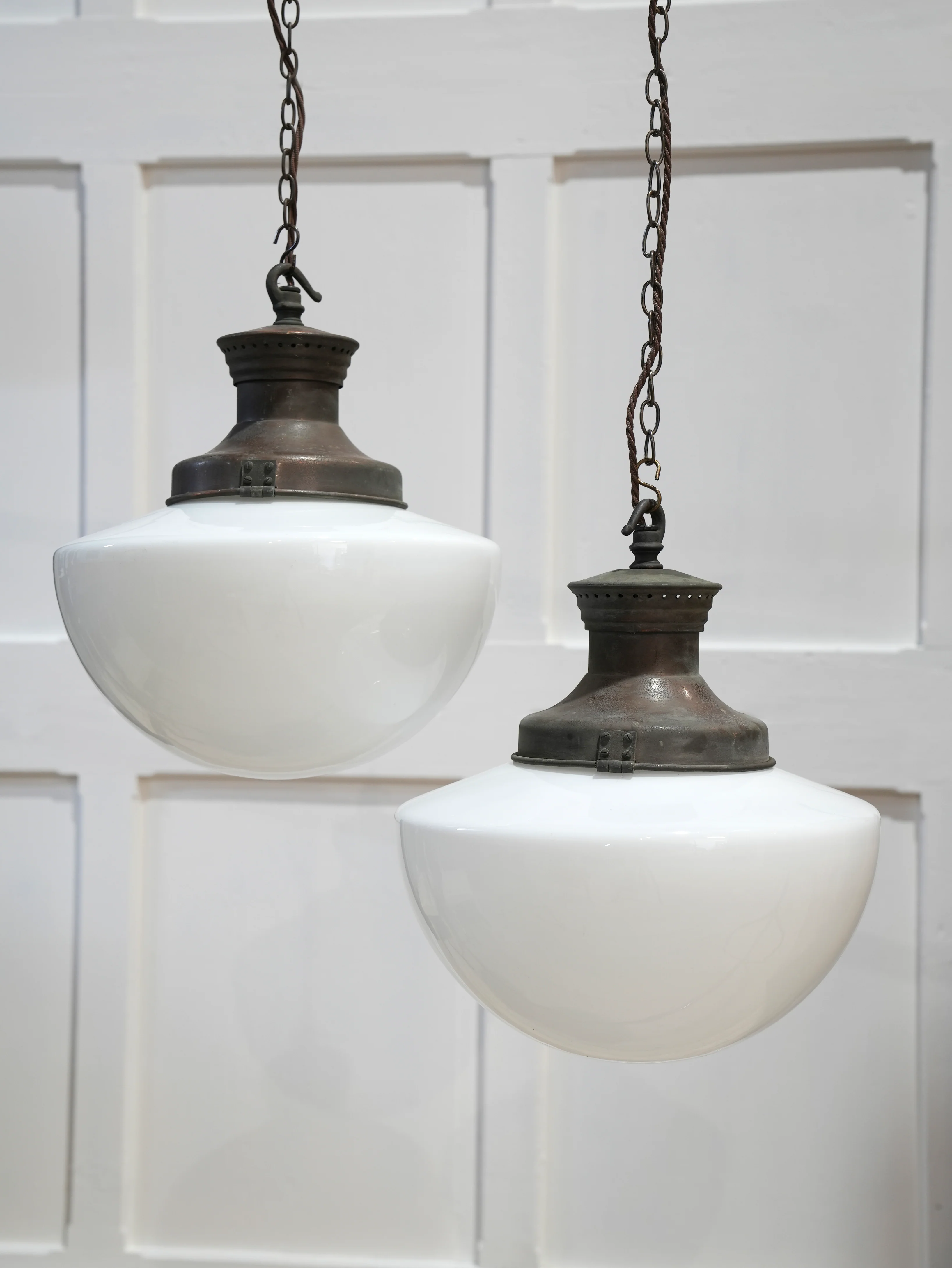 A Pair of Large Opaline Glass Pendant Lights - Image 2