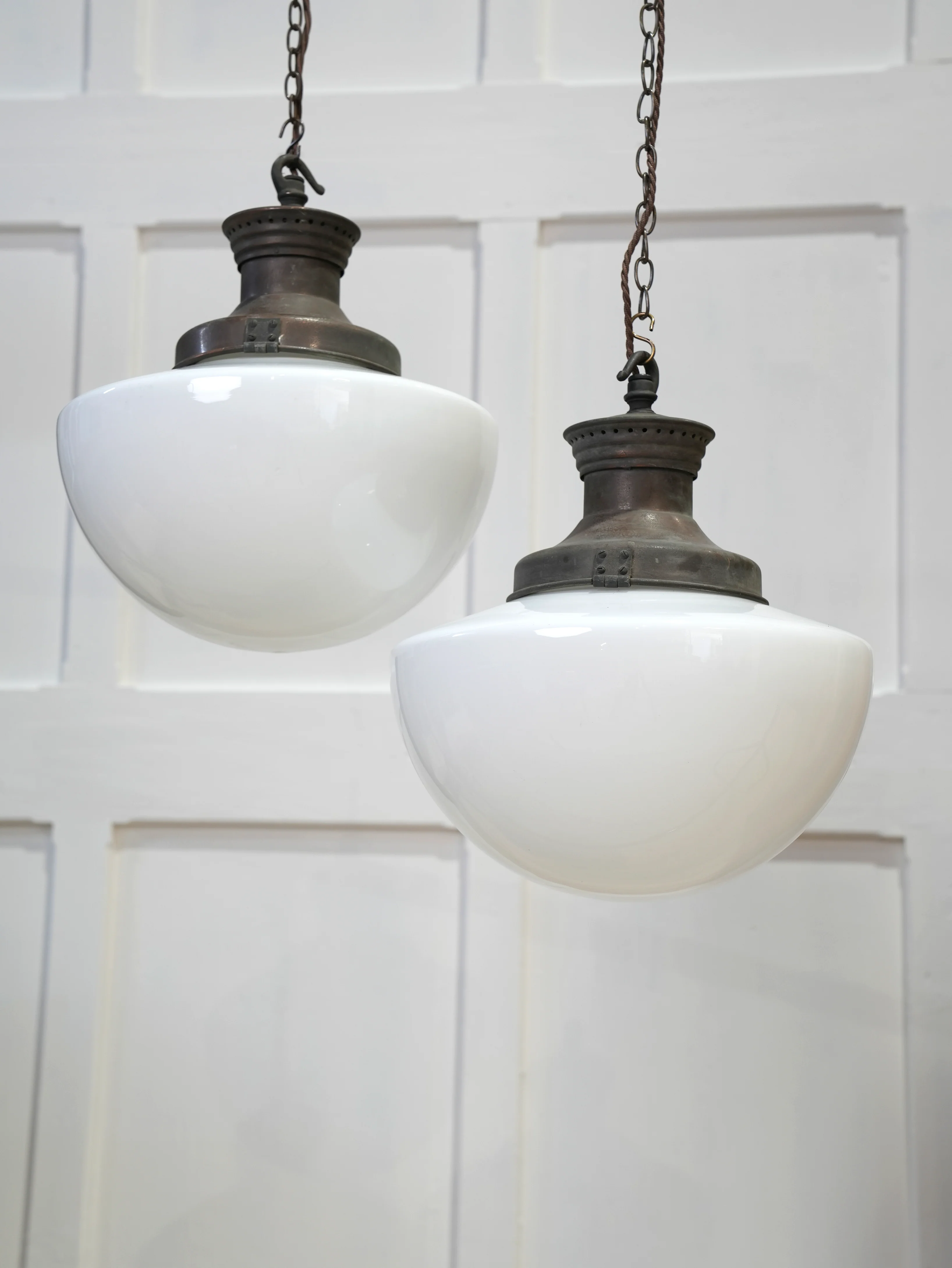 A Pair of Large Opaline Glass Pendant Lights - Image 3