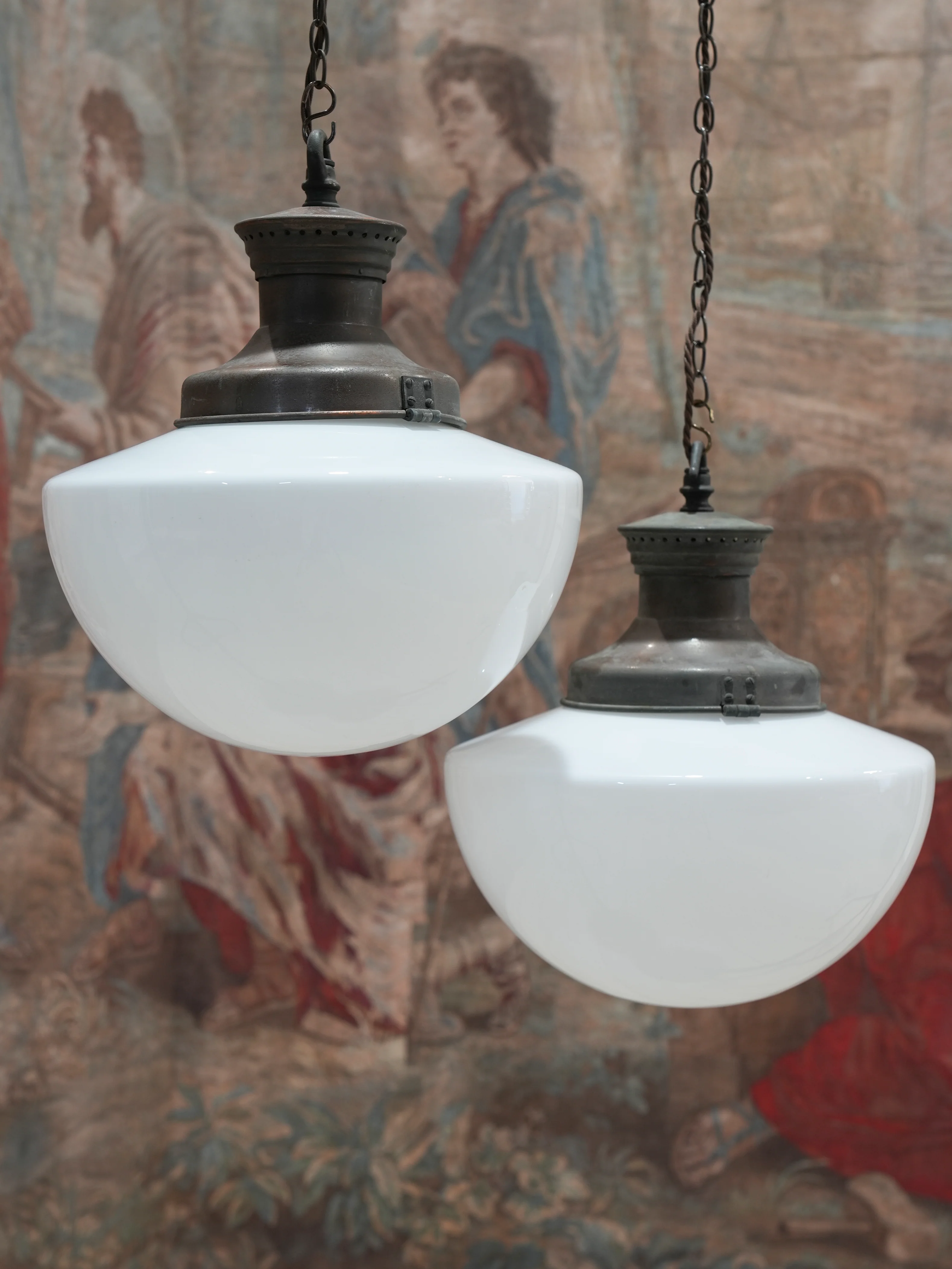 A Pair of Large Opaline Glass Pendant Lights - Image 4