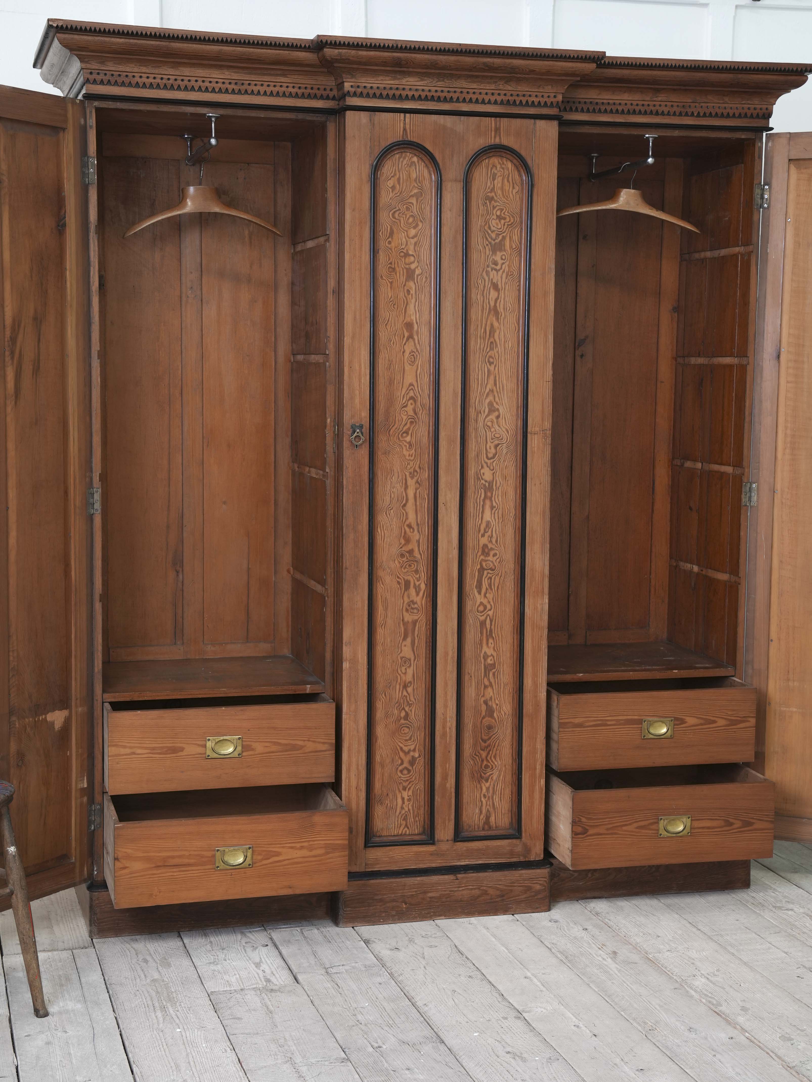 A 19th Century Baltic Pine Breakfront Wardrobe - Image 12
