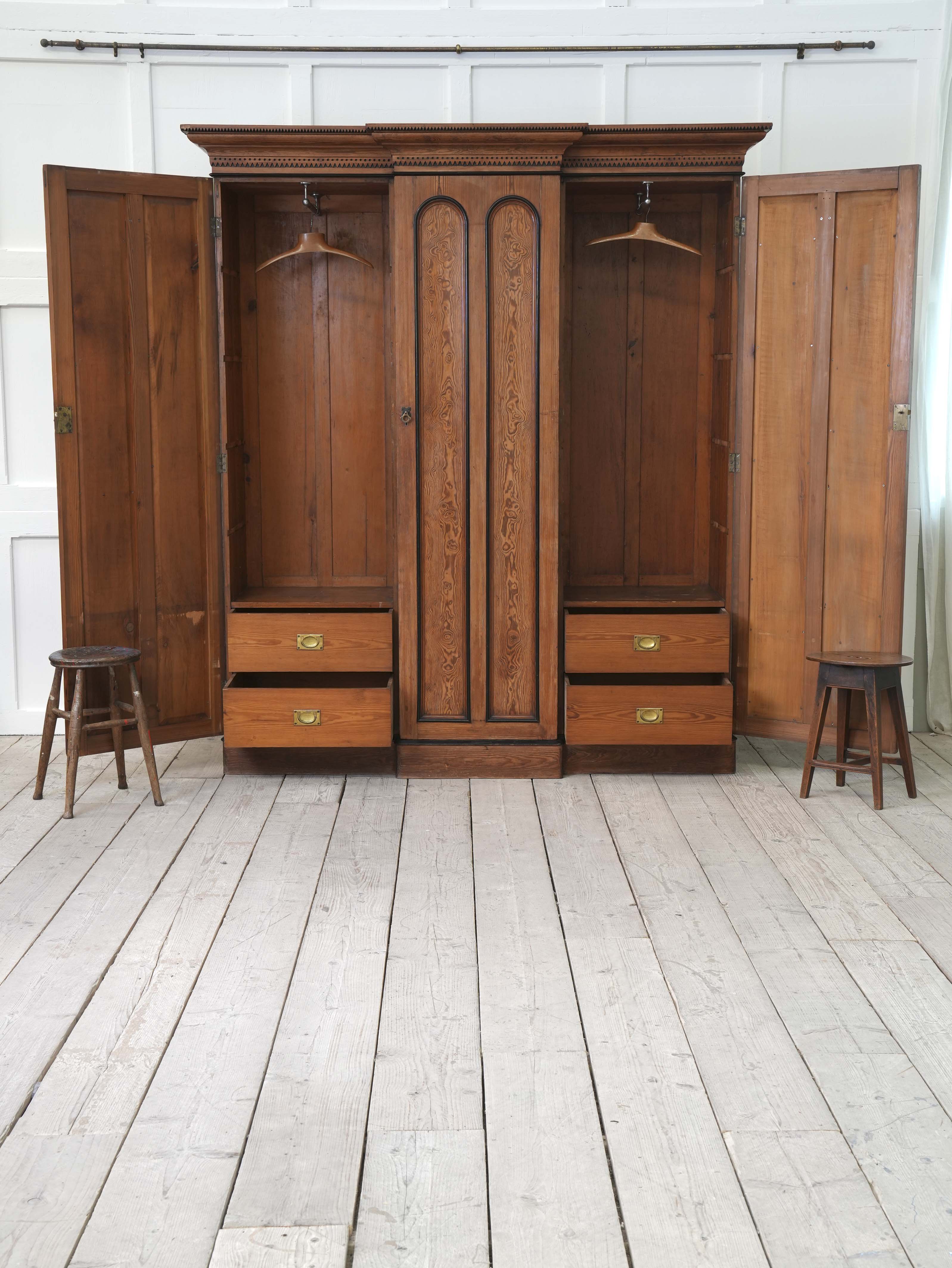 A 19th Century Baltic Pine Breakfront Wardrobe - Image 13